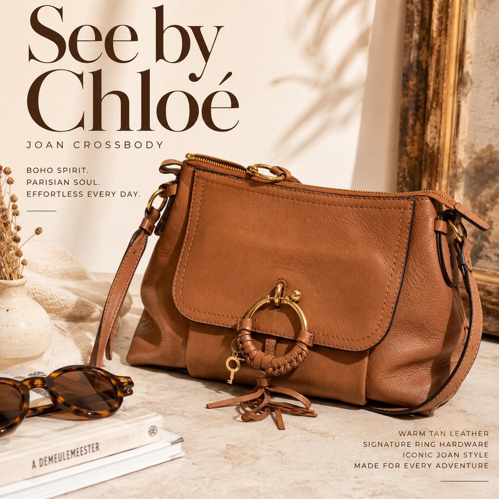 See by Chloé Joan Leather Crossbody Bag Tan 70s Boho Luxe Western Tassel